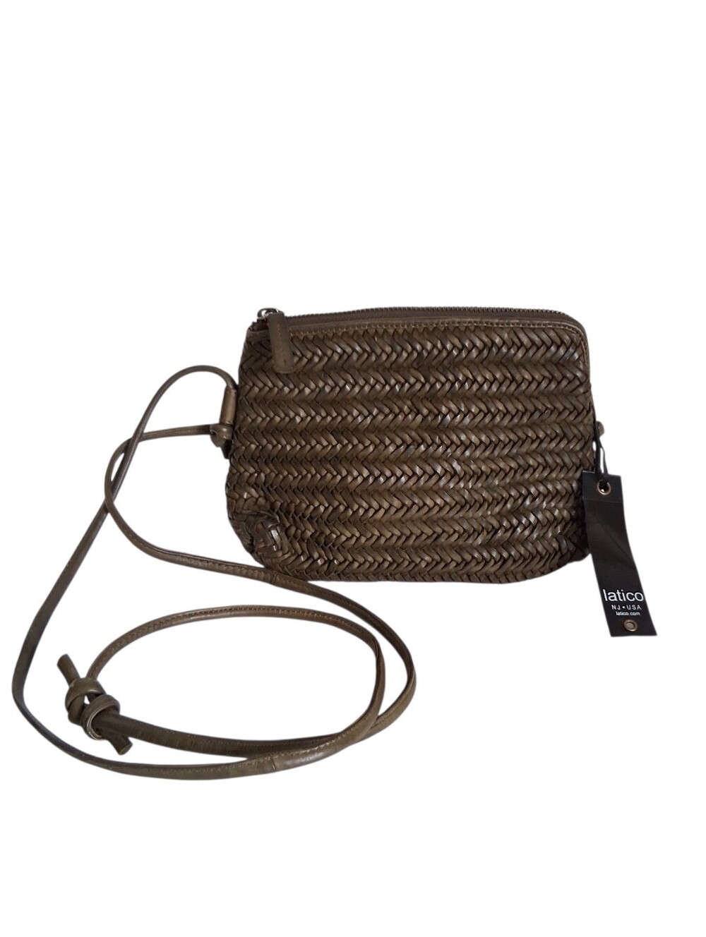 Latico Leather Crossbody Handbag Woven Dark Green Brown 6x8 Ajust to Belt Bag